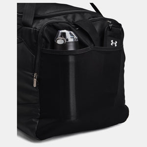Bottle in mesh pocket on Black Under Armour Undeniable 5.0 Duffle Bag