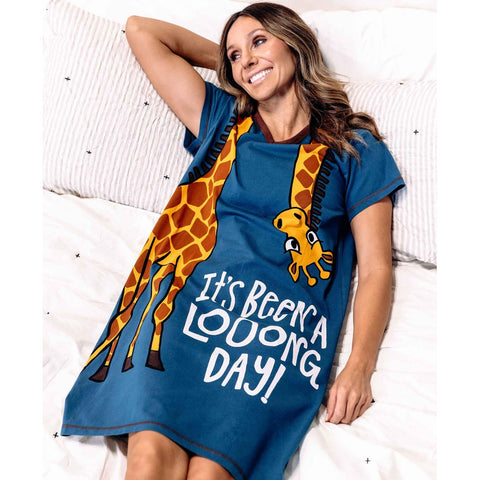 Woman wearing Lazy One Long Day women's nightshirt