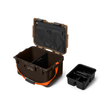 Yeti LoadOut GoBox 30 gear case in Wetlands Brown showing caddy