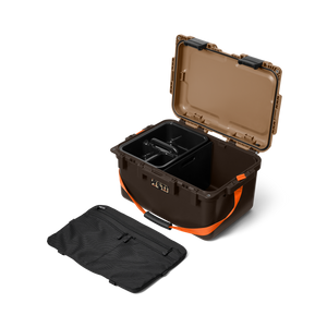 Yeti LoadOut GoBox 30 gear case in Wetlands Brown showing Pack Attic bag