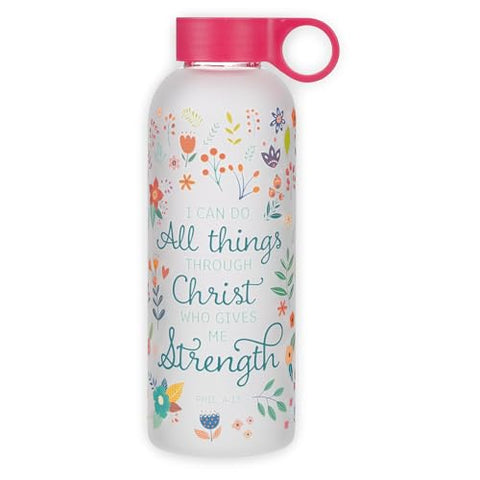 I Can Do All Things Pink Floral Water Bottle WBT244