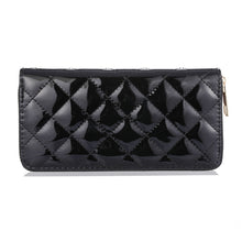 Black Glossy Quilted Single Zipper Wallet WL748