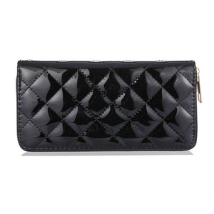 Black Glossy Quilted Single Zipper Wallet WL748