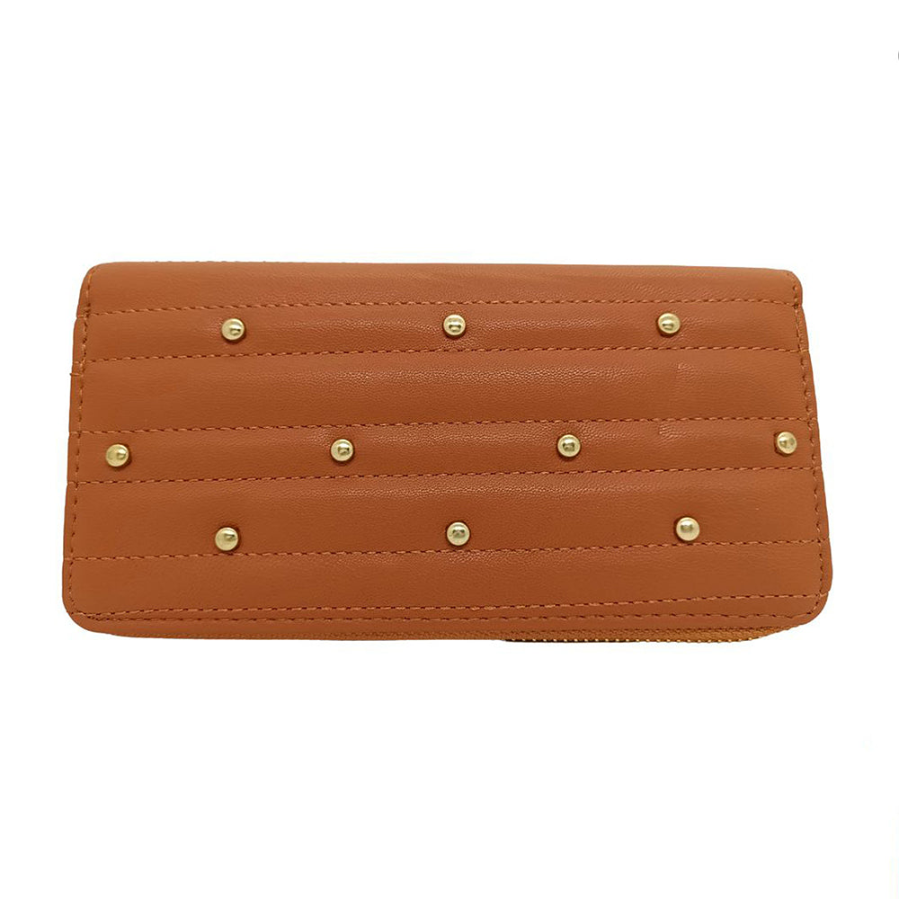 Cognac Stud Single Zipper Wallet WL754