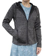 lady wearing a Welsh Mountain Women's Fleece Lined Hoodie, charcoal color