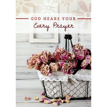 Front of Card 4: God Hears You Every Prayer, pink roses in basket