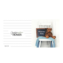 Inspirational Cards Welcome Baby Boy teddy bear with blue blanket on chair