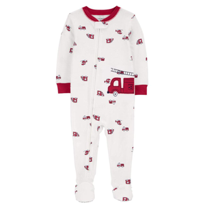 White Fire Truck Toddler Boys' Fleece Footie Pajamas