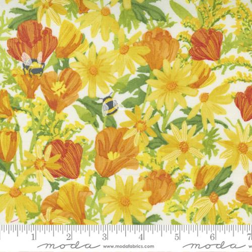 Wild Blossoms Collection Daisies and Poppies Cotton Fabric 48731 cream