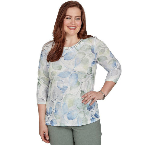 Women's Watercolor Allover Leaf Print Top 48157