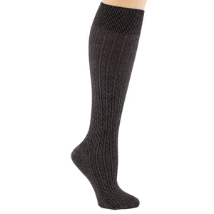Charcoal knee-high raylon socks.