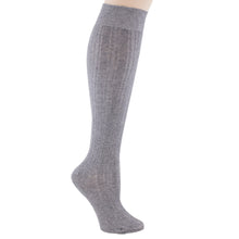 Gray knee-high socks.