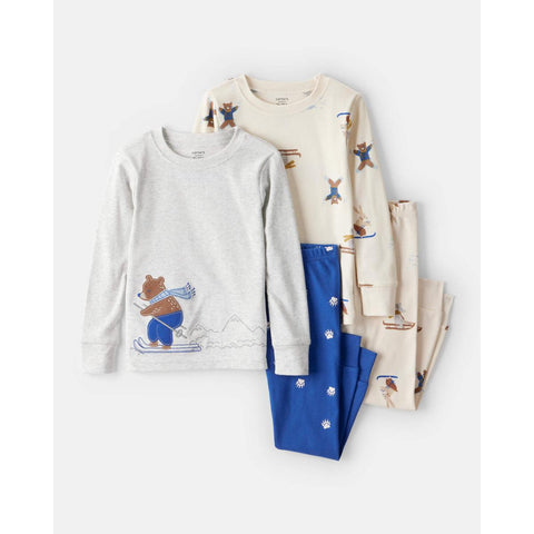 Baby Boys' Print 100% Cotton Long-Sleeve 4-Piece Pajamas