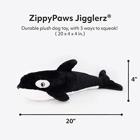 Jigglerz Tough Stuffing Squeaky Plush Dog Toy, Ocean Themed Toys - Killer Whale