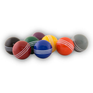 Eight croquet balls, eight different colors.