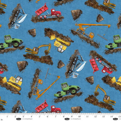 construction vehicles all over, Lets Get Building Cotton Fabric