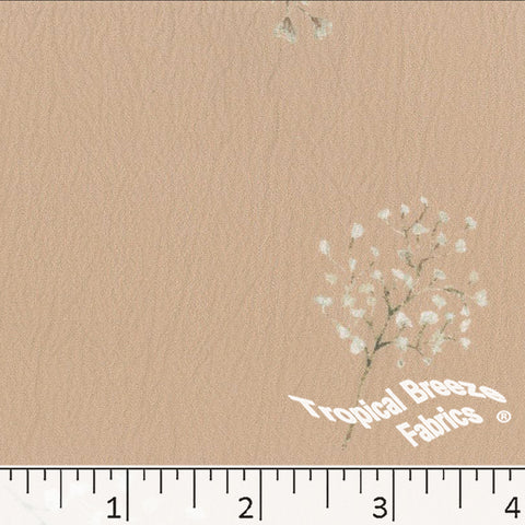 almond, Crinkle Cream Print Polyester Fabric 042518
