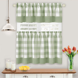 Apple green buffalo plaid curtain set