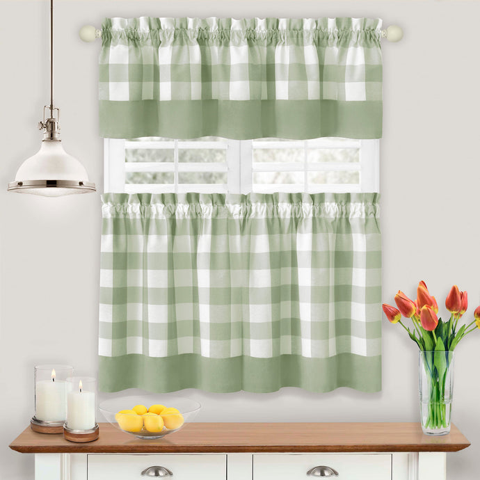 Apple green buffalo plaid curtain set