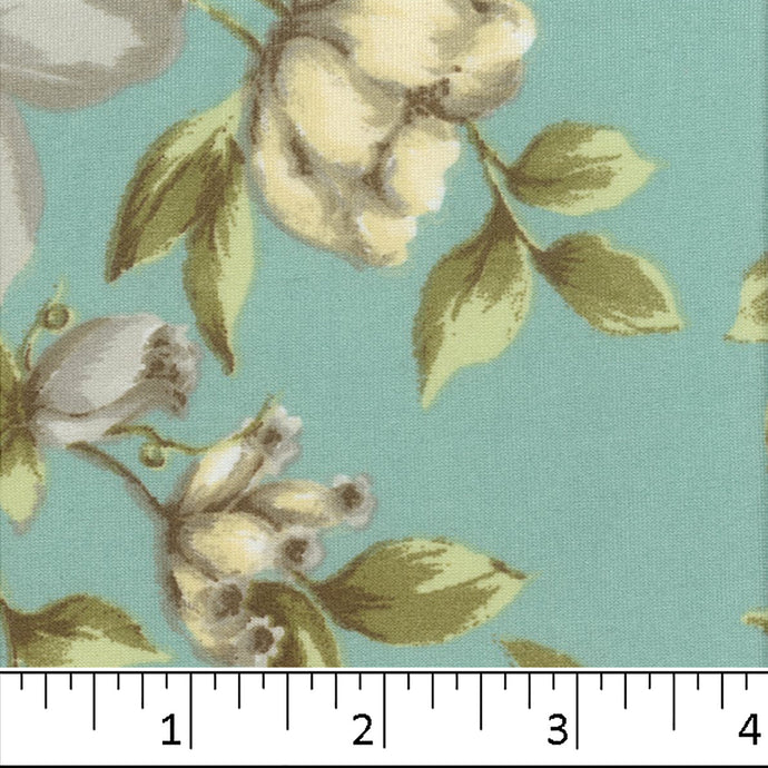 aqua-Double Brushed Large Floral Print Fabric S100