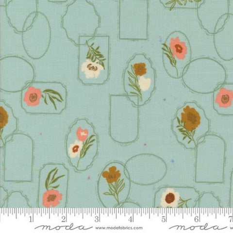 aqua, Foraged Found and Hand Me Down Collection Floral Cameo Cotton Fabric 45631