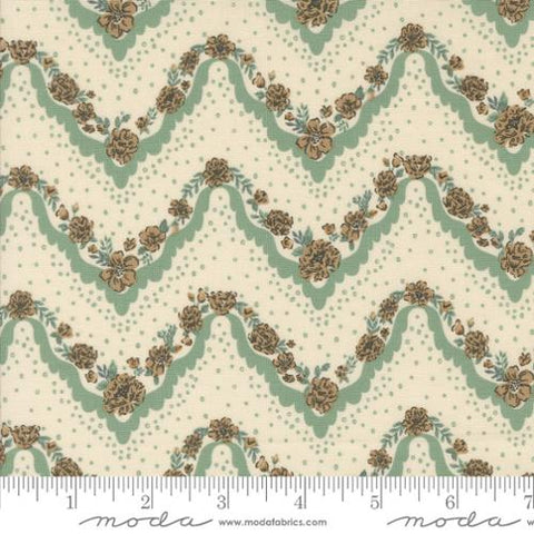 aqua, Foraged Found and Hand Me Down Collection Floral Stripes Cotton Fabric 45634