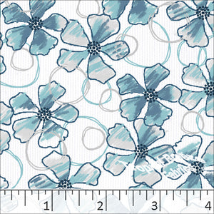 Poly Cotton Chalk Flower Print Fabric 5758 Aqua