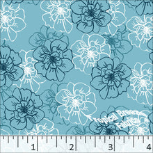 Standard Weave Big Blossom Print Poly Cotton Dress Fabric Aqua