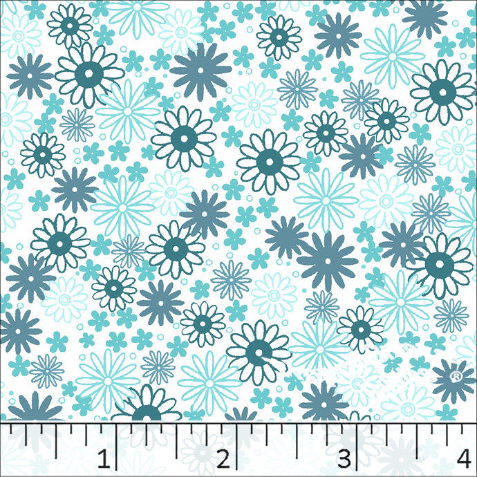 Wildflower Print Poly Cotton Dress Fabric Aqua