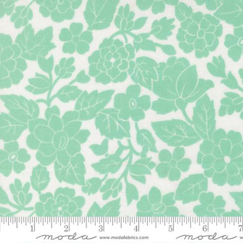 aqua, Bloomsberry Collection Damask Floral Cotton Fabric 55351