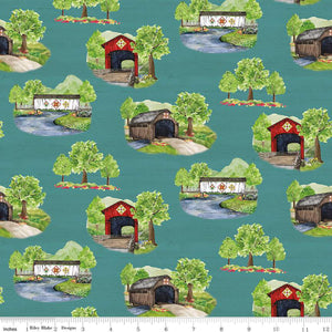 Aqua, Covered Bridges Collection Cotton Fabric CD15820