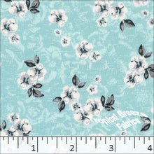 Aqua, Koshibo Floral Print Polyester Fabric 048512