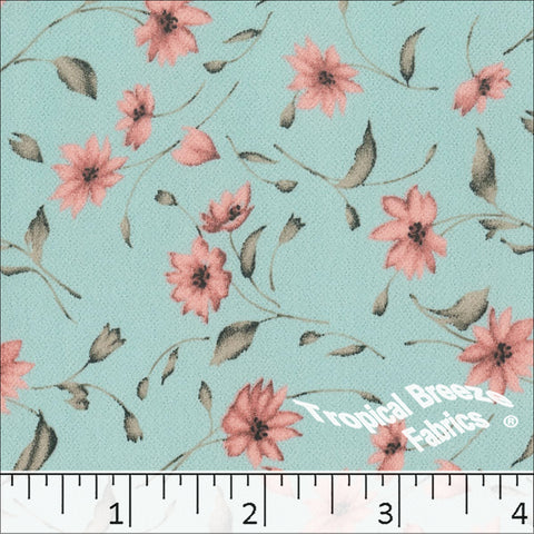 aqua, Koshibo Floral Print Polyester Fabric 048618