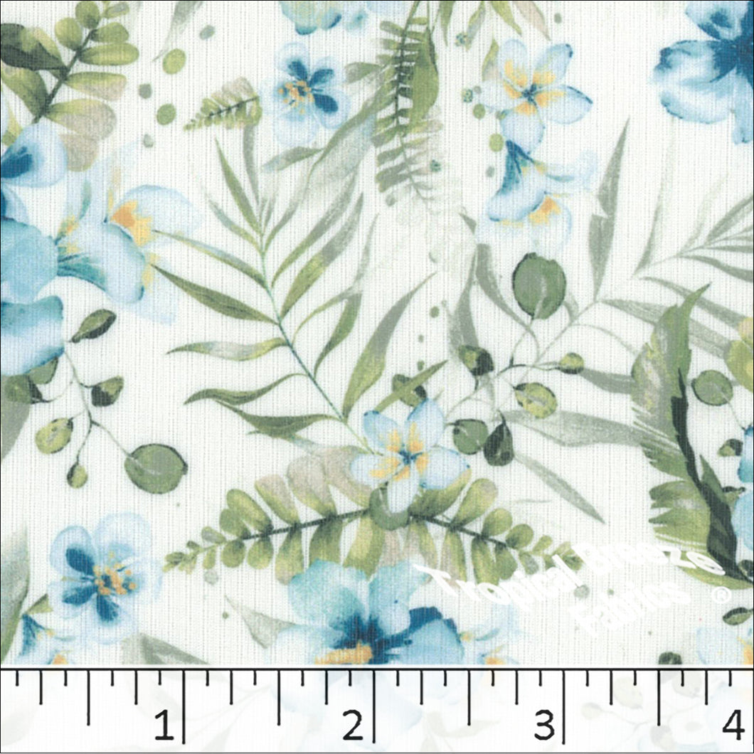 aqua, Mini Rib Knit Floral Print Fabric 572516