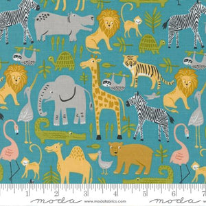 Noahs Ark Collection Animal Parade Cotton Fabric 20870 aqua