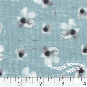 aqua, Pick Stripe Floral Print Polyester Fabric 042512