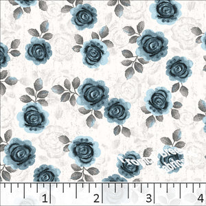 Standard Weave Blossom Print Poly Cotton Fabric 6113 aqua