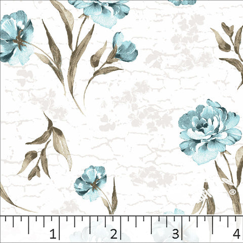 aqua, Standard Weave Floral Poly Cotton Fabric 6233
