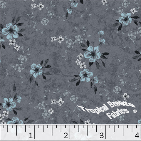 aqua-Standard Weave Floral Print Poly Cotton Fabric 6292