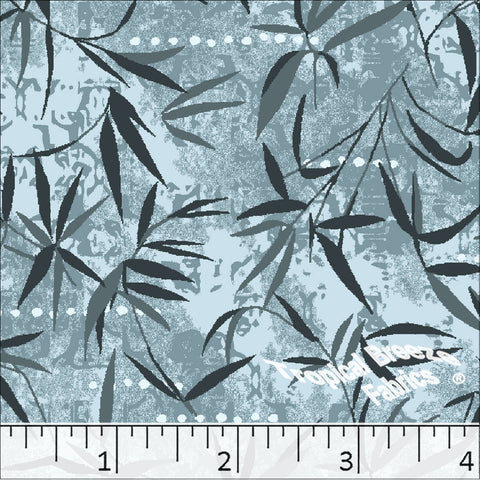aqua, Standard Weave Leafy Print Poly Cotton Fabric 6316