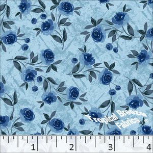 Standard Weave Rose Print Poly Cotton Fabric 6154 aqua