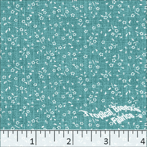 aqua, Standard Weave Tiny Floral Print Poly Cotton Fabric 6307