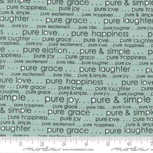 Vintage Collection Text and Words Cotton Fabric 55651 aqua
