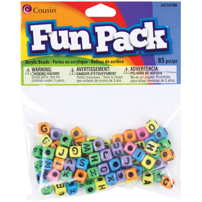 Rainbow color alphabet beads in package