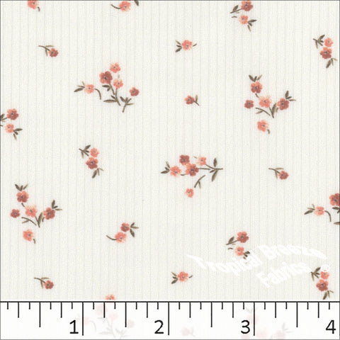 autumn red, Mini Rib Knit Tiny Floral Print Fabric 572610