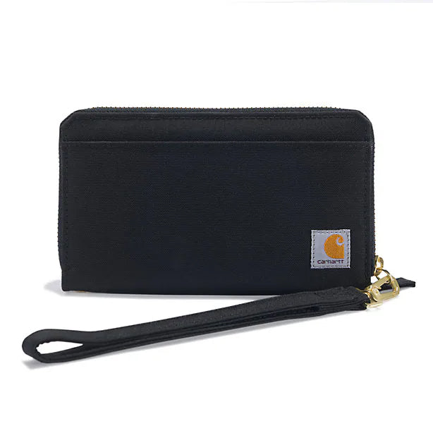 Daisy Rose Dual Zipper Hand Strap Zip Around Wallet and Phone Clutch for Women - RFID Blocking Checkered Card Holder Organizer PU Vegan Leather 
