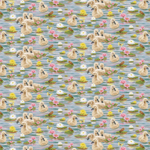baby swans and frogs, Swan Sanctuary Collection Cotton Fabric 24