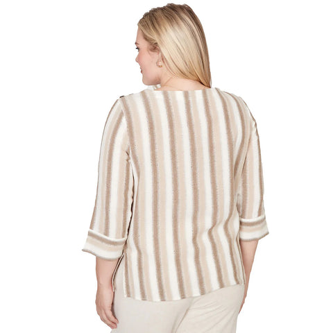 Women's Spliced Stripe Three Quarter Sleeve Top 34142