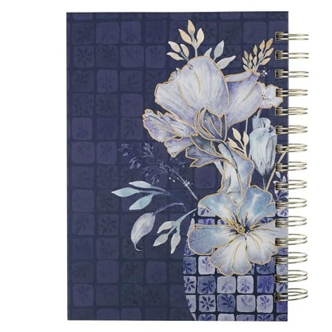 back, Grace Blue Floral Tile Spiral Wirebound Journal JLW236