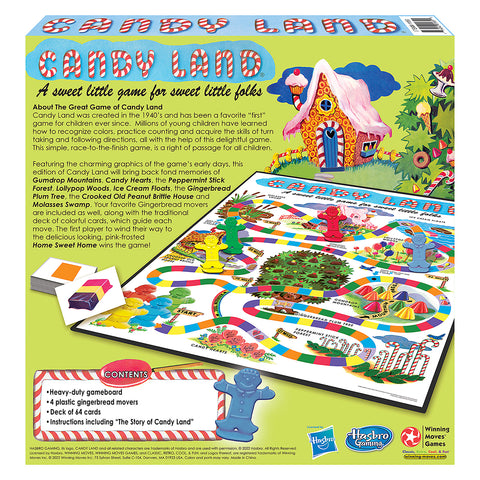 back of box, Hasbro Winning Moves Games Candyland Classic Edition 1189